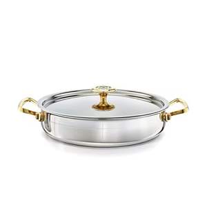 Cazuela de Lujo con Acabado Espejo, Calentador de Alimentos Premium, Servidor de Buffet de Acero Inoxidable Poco Profundo con Elegantes Detalles en Oro - Product Image 1