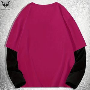 Camisetas de Manga Larga para Hombre, Estilo Nuevo, Tejido Transpirable y Suave al Tacto, Diseño Cruzado Oscuro, Efecto de Dos Piezas, Combinación de Colores Rosa y Negro - Product Image 3