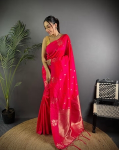 KV <b>Red</b> Lichi Silk Zari Weaving Banarasi Designer <b>Saree</b> With Unstitched Blouse - Product Image 6