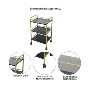 3 Tier Premium Metal Rolling Cart with <b>Wheels</b> | Black & Gold Utility Storage <b>Trolley</b> <b>for</b> Kitchen, Bathroom & Office - Product Image 3