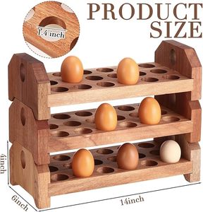 Stackable Wooden Egg Holder 3 Tier Modular Egg <b>Storage</b> Tray - Natural Acacia Wood <b>Kitchen</b> Organizer Countertop Display Stand - Product Image 3