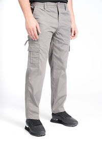 Men's Gray Cargo Pants Elastic Waist Multiple Pockets Workwear Style Breathable Midweight Canvas Fabric - Product Image 6