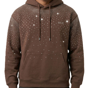 Sudadera con capucha marrón con pedrería, de algodón grueso y forro polar, estilo oversize, para hombre, con logo personalizado, brillante, al por mayor - Product Image 2