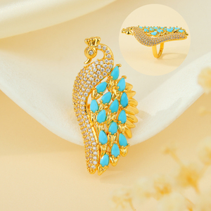 Anillo de Cisne con Circonitas de Moda de Dubái, Chapado en Oro de 21k, Anillos de Cobre para Novia con Diseño de Pavo Real, Joyería para Mujer para Fiestas - Product Image 2