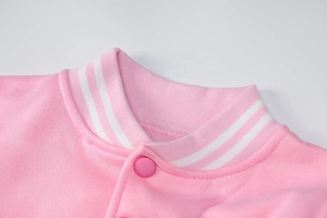 Blouson Teddy Rose Femme en Gros, Manches Longues, Col Montant, Bordures Contrastantes, Coupe Courte, en Polyester, Vêtement d'Extérieur pour l'Automne - Product Image 3
