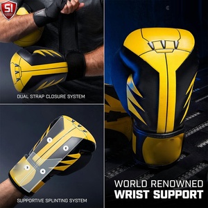 Gants de boxe SUMROOS SI en cuir noir et jaune avec sangle de poignet réglable, équipement d'entraînement durable, conception à lacets, ensembles de boxe - Product Image 6