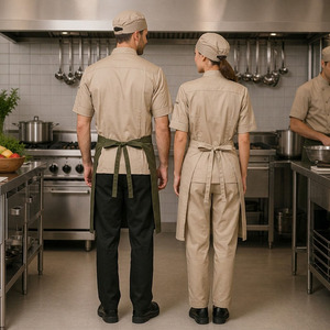 Ensemble d'uniformes de chef de cuisine : veste, pantalon, tablier, chapeau – en polyester et coton, respirant, anti-boulochage - Product Image 2