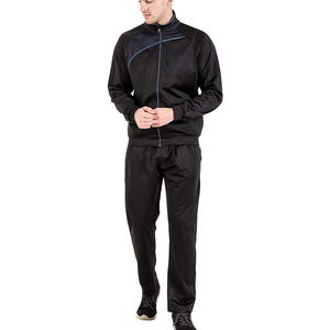 Survêtement sportif noir respirant pour homme, fermeture éclair intégrale, col montant, manches longues, design uni, coupe classique, idéal pour l'automne - Product Image 1