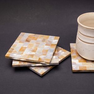 Mother Of Pearl Inlay Coaster Set Handmade Decorative Round <b>Table</b> <b>Protector</b> Home Dining Luxury Gift Collection - Product Image 3