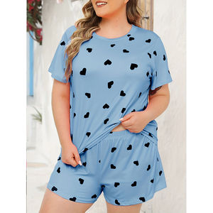 Conjunto de Pijama Personalizado para Mujer, Estampado de Corazones Rosados, Manga Corta, Ropa de Dormir Informal de 2 Piezas, Tejido de Algodón, Ropa de Estar por Casa para Verano - Product Image 5