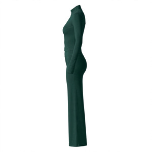 Combinaison de yoga pour femme, couleur personnalisable, col montant, manches longues, taille mi-haute, jambe évasée, extensible sans couture, longueur intégrale, ensemble 2 pièces, devant - Product Image 5