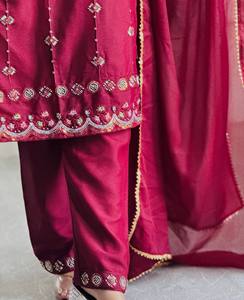 <b>Women</b> Maroon Embroidered Kurta Dupatta Set Traditional Indian Pakistani Ethnic Suit <b>Party</b> <b>Wear</b> - Product Image 5