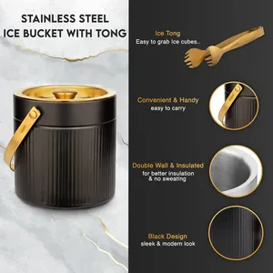 Premium Classic Hammered Stainless Steel Double Wall 3L Silver Ice <b>Bucket</b> <b>with</b> <b>Lid</b> and Ice Tongs Food Contact Safe for Bar Use - Product Image 6