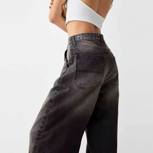 Jean large noir délavé pour femme, taille haute, coupe ample, style vintage, pantalon baggy streetwear - Product Image 6