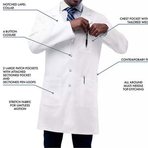 Professional <b>White</b> Premium Medical <b>Lab</b> <b>Coat</b> for Hospital Use Spandex/Polyester Material Needle Detection Seamless Fusing Unisex - Product Image 5