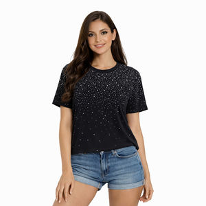 เสื้อยืดผู้หญิงประดับเพชรเทียม คอลเลคชั่น 2026 ขายส่ง แขนสั้น คอกลม แฟชั่นลำลอง - Product Image 1