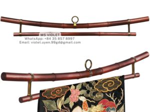 ที่แขวนผ้าไหมไม้ไผ่รมควันและโอบิ – สไตล์เจดีย์ญี่ปุ่น, ที่แขวนพรมติดผนัง, ที่แขวนผ้าแขวนผนัง, ที่แขวนผ้าไหมเซน - Product Image 5