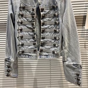 Women's Denim Jacket Eco-Friendly Breathable Contrast Color Shoulder Patches <b>Button</b> Front Long Sleeve - Product Image 5