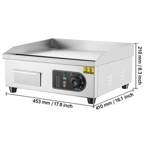 Piastra Elettrica Commerciale da 1700W, Griglia Piatta, Temperatura Regolabile 122-572°F, 17.72 x 11.81 x 0.39 pollici, Acciaio Inossidabile - Product Image 2