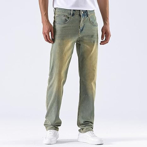 Pantalones Vaqueros de Mezclilla Lavados a la Piedra de Pierna Recta, Cintura Media, Corte Regular, de Algodón, Estilo Casual para Hombre, Otoño - Product Image 2