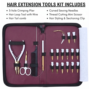 Kit d'outils professionnels tout-en-un pour extensions capillaires : pinces à micro-anneaux, pinces de dépose, coupe-keratine, ciseaux à boucles, pinces à clips - Product Image 2