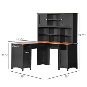 Scrivania angolare a L in MDF nera con ampio spazio di archiviazione e multiuso - Product Image 3