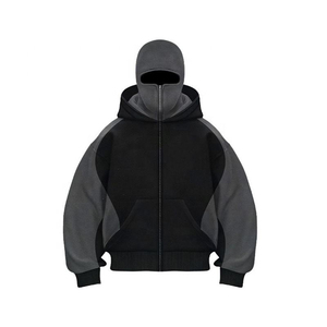 Sudadera con capucha y cremallera completa para hombre, diseño vintage con orificios para los ojos y bolsillos, estilo máscara facial pesada - Product Image 1