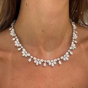 Pear Cut Lab Grown Diamond Cluster <b>Statement</b> <b>Necklace</b> CVD HPHT Solid 18K White Gold Bridal Fine Jewelry Collar <b>Necklace</b> Women - Product Image 5