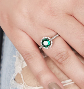 925 Sterling <b>Silver</b> Rhodium Plated Green Cubic Zirconia Halo <b>Ring</b> <b>Adjustable</b> Engagement Wedding <b>Ring</b> for Women Fine Jewelry - Product Image 4
