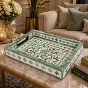 High Quality Wood <b>Tray</b> Classic Design Handcrafted Natural Bone Inlay MDF Food Inspired India for Serving Home Restaurants Hotels - Product Image 5