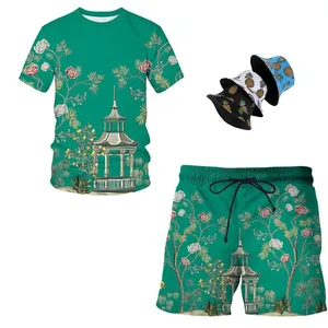 Customized Men Summer Plus Size 2-Piece Short Set with Side <b>Strip</b> Custom Logo Print 100% Cotton Heavy GSM - Product Image 5