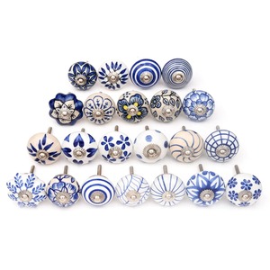 Handmade Round Purple and <b>White</b> Leafy Pattern Ceramic <b>Knobs</b> Wardrobe Dresser Drawers Kitchen <b>Door</b> Handle for Home - Product Image 1