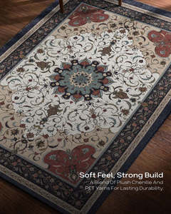 Tapis moderne à motif floral en polyester à poils ras, facile à nettoyer, antidérapant, lavable en machine, pour salon et chambre à coucher - Product Image 3