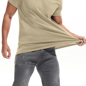 T-shirt d'été à manches courtes en coton uni 190 g/m², couleur unie, coupe ample, avec poche, séchage rapide pour homme - Product Image 4