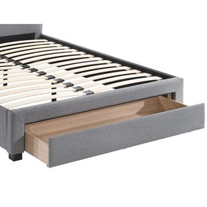 Letto singolo imbottito con testiera trapuntata a bottoni e contenitore, in tessuto di tela grigio chiaro, 1 pezzo - Product Image 4