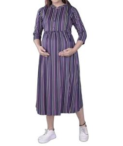 <b>Plus</b> <b>Size</b> <b>Women's</b> Striped Empire Waist Casual <b>Dress</b> Three Quarter Sleeve Mid Calf Length Loose Fit Viscose Polyester Fabric - Product Image 6