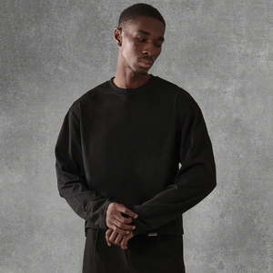 Chemises tendance à manches longues pour hommes 2026, T-shirts décontractés noirs unis à manches longues pour l'extérieur, vente en gros au meilleur prix - Product Image 1
