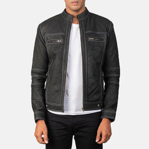Chaqueta de Cuero de Oveja Negra Personalizada Top Design 2026, Chaqueta de Motociclista Acolchada Vintage para Hombre, Resistente al Viento, de Invierno, de Poliéster - Product Image 4