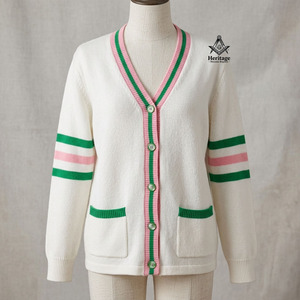 Cárdigan Acrílico Transpirable HMR Custom Alpha Kapa Alpha para Mujer, Invierno, Verde, Rosa, Blanco, Mangas Medias, Botones - Product Image 3