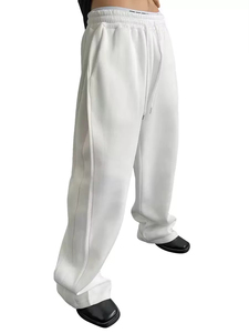 Pantalones Jogger Anchos Negros para Hombre, Cintura Elástica con Cordón, Casuales, de Algodón, Peso Medio, para Otoño - Product Image 3