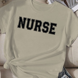 Camiseta Casual Estilo Universitario para Mujer, Cuello Redondo, Manga Corta, Estampado por Transferencia Térmica, Tejido de Poliéster de Punto, Marca NURSE - Product Image 2