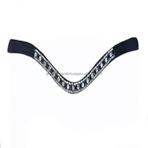 Diadema negra de cuero inglés para caballo, decorada con 3 filas de cristales transparentes en blanco y negro, cadena de diamantes brillantes. - Product Image 3