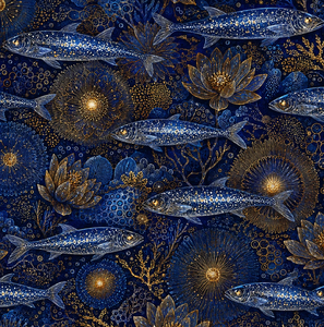 Tissu en coton imprimé motifs marins complexes, vendu au mètre, vagues océaniques, textile marin sous-marin pour couture et décoration - Product Image 2