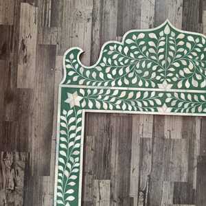 Handmade Bohemian Bone Inlay <b>Arch</b> Mirror With Green White Floral <b>Frame</b> Decorative Wall Mirror For Home Decoration Wall Mirror - Product Image 3