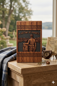 Wooden <b>Memorial</b> Urn Custom Engraved Cremation <b>Keepsake</b> Urn Father Son Design Grave Side Tribute - Product Image 2