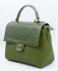 Elegante Bolso Tote de Cuero Genuino Verde, Color Sólido, Cierre de Cremallera, Uso Diario, Estilo para Todas las Temporadas - Product Image 1