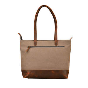 Vintage Leather Brown Tote Bag Retro Shoulder Handbag Zipper Closure Large Capacity for Travel Shopping and laptop bag - Product Image 2