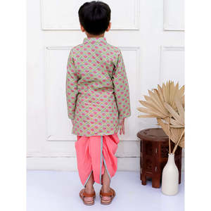 Conjunto Modesto para Niños, Manga Larga, Kurta y Pantalones Dhoti de Poliéster Estampado, Gris Coral - Conjunto Modesto para Niños, Kurta y Pantalones Dhoti de Poliéster Estampado - Product Image 4