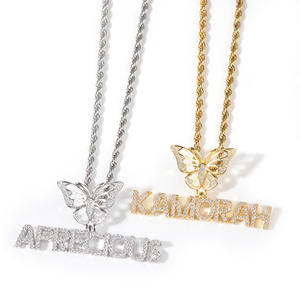 Colgante de Lujo Estilo Hip-Hop con Nombre de Mariposa, Diamantes de Moissanita, Plata, para Fiestas, Eventos y Uso Diario, Amuleto con Letra para Hombres - Product Image 1