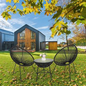 Set di Mobili da Bistrot Acapulco in 3 Pezzi per Esterni, Include 2 Sedie e Tavolo con Piano in Vetro, Colore Nero - Product Image 4